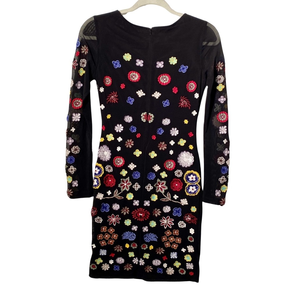 Aqua Capsule Embroidered Floral Mesh Mini Dress Sheer Sleeve Size M - Picture 2 of 16